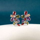Silver 925 Zircon Earrings Mixed Gemstones Ear Clip