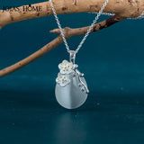 Water Drop Gemstone Necklace Cat's Eye Pendant Short Chain