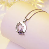 Silver 925 Necklace Pendant Amethyst Bow Heart Romantic Women's Party Gift