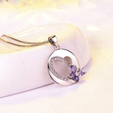 Silver 925 Necklace Pendant Amethyst Bow Heart Romantic Women's Party Gift