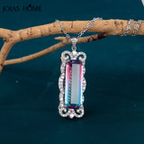Colorful Long Square CZ Pendant Necklace For Women