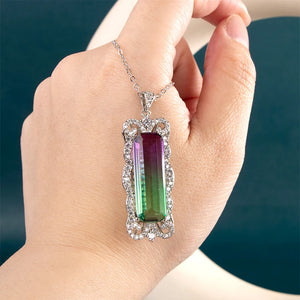 Colorful Long Square CZ Pendant Necklace For Women