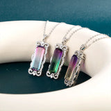 Colorful Long Square CZ Pendant Necklace For Women