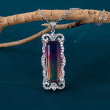 Colorful Long Square CZ Pendant Necklace For Women