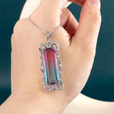 Colorful Long Square CZ Pendant Necklace For Women