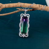 Colorful Long Square CZ Pendant Necklace For Women