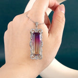 Colorful Long Square CZ Pendant Necklace For Women