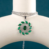 Silver Pendant Necklace Fine Jewelry Green Red Zircon Clavicle Chain