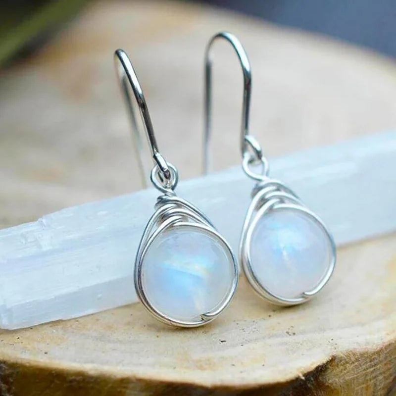 Moonstone Silver Earrings 925 Fine Jewelry Unique Ladies Creative Ear-drops