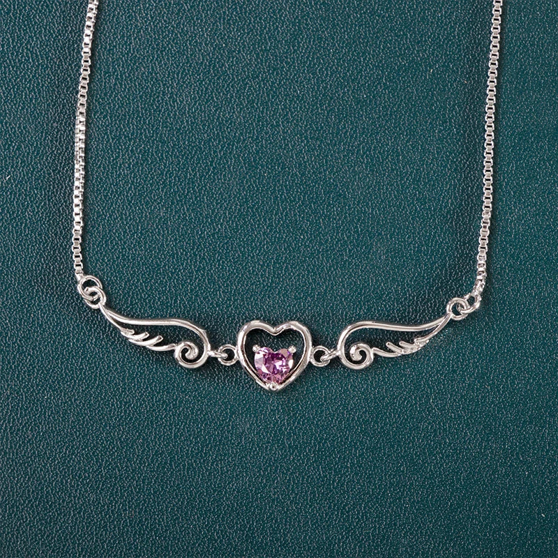 Heart Shape Amethyst Silver Necklace for Women