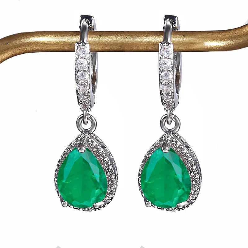 Emerald Drop Earrings 7*9mm Water Drop Shape Silver 925 Fine Jewelry