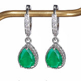 Emerald Drop Earrings 7*9mm Water Drop Shape Silver 925 Fine Jewelry