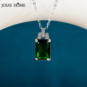 Emerald Square Pendant Necklace with Clavicle Chain