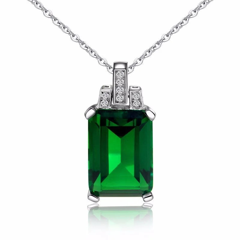 Emerald Square Pendant Necklace with Clavicle Chain
