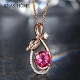 925 Silver Necklace with Ruby Zircon Leaf Pendant