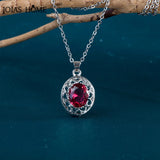 Silver 925 Oval Gemstone Pendant Necklace Ruby Emerald Clavicle Chain
