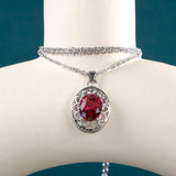 Silver 925 Oval Gemstone Pendant Necklace Ruby Emerald Clavicle Chain