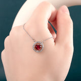 Heart Ruby Zircon Pendant Necklace Women Silver 925 Jewelry