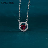 Heart Ruby Zircon Pendant Necklace Women Silver 925 Jewelry
