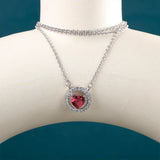 Heart Ruby Zircon Pendant Necklace Women Silver 925 Jewelry