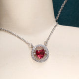 Heart Ruby Zircon Pendant Necklace Women Silver 925 Jewelry