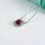 Heart Ruby Zircon Pendant Necklace Women Silver 925 Jewelry