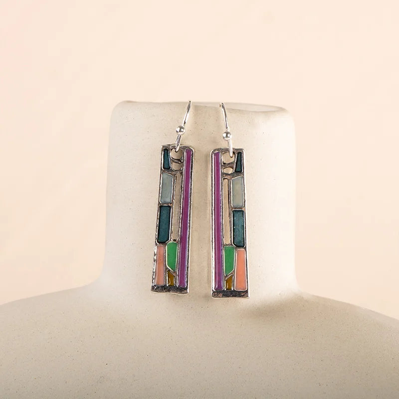 Vintage Silver 925 Rainbow Gemstone Drop Earrings for Women