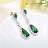 Water Drop Shaped Earrings Green Zircon Long Drop-earrings Silver 925 Jewelry