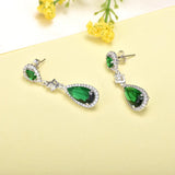 Water Drop Shaped Earrings Green Zircon Long Drop-earrings Silver 925 Jewelry