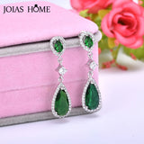 Water Drop Shaped Earrings Green Zircon Long Drop-earrings Silver 925 Jewelry