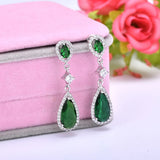 Water Drop Shaped Earrings Green Zircon Long Drop-earrings Silver 925 Jewelry