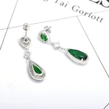 Water Drop Shaped Earrings Green Zircon Long Drop-earrings Silver 925 Jewelry