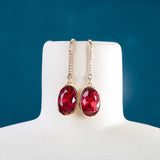 Silver 925 Ruby Zircon Water Drop Earrings Wedding Party Jewelry