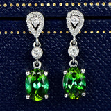 Emerald Gemstone Silver Earrings Retro Style Engagement