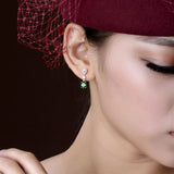 Emerald Gemstone Silver Earrings Retro Style Engagement