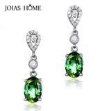 Emerald Gemstone Silver Earrings Retro Style Engagement
