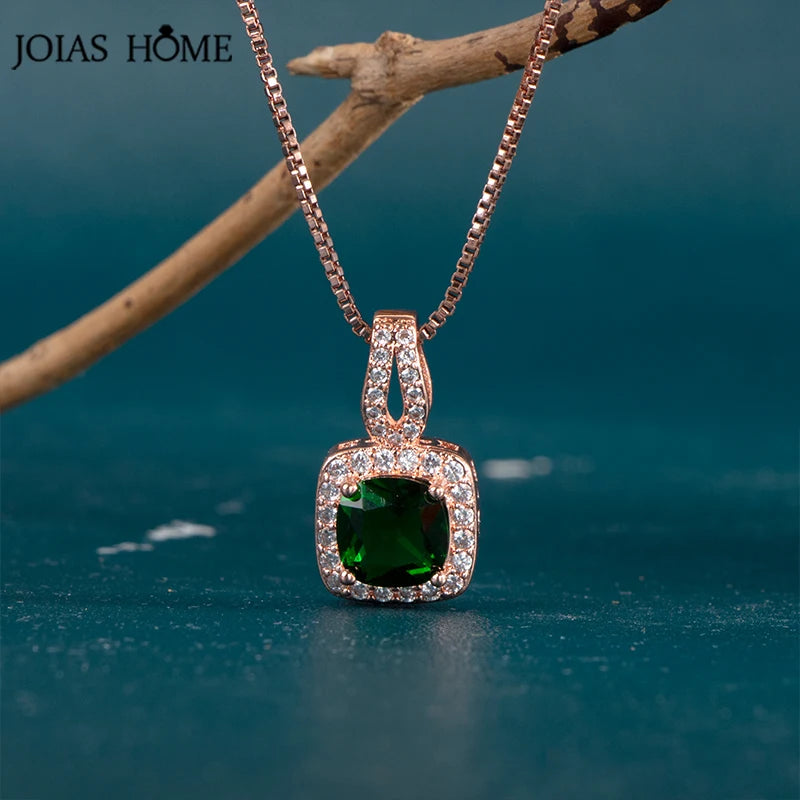 Green Zircon Emerald Pendant Silver 925 Necklace for Women