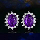925 Silver Earrings Sri Lanka Royal Sapphire Gemstone Princess Flower Earrings