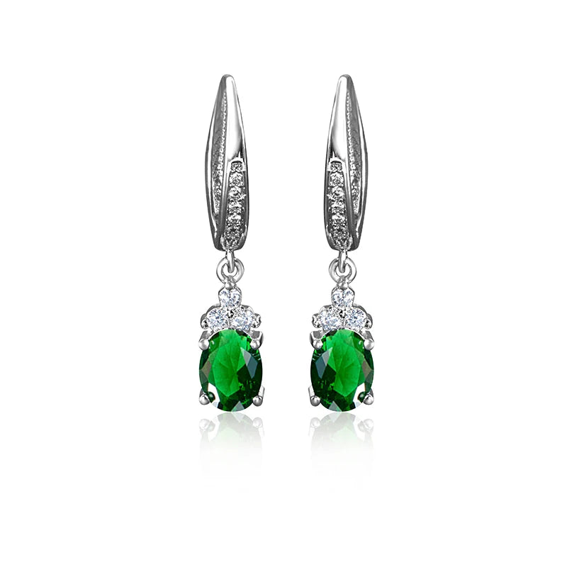 925 Silver Drop Earrings Sapphire Emerald Gemstone Fine Jewelry