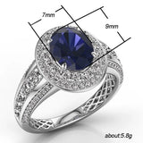 925 Silver Ring Women 7*9mm Oval Sapphire Fine Jewelry Wedding Party