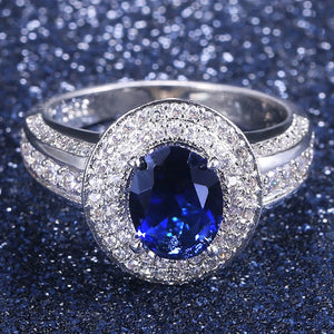 925 Silver Ring Women 7*9mm Oval Sapphire Fine Jewelry Wedding Party