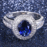 925 Silver Ring Women 7*9mm Oval Sapphire Fine Jewelry Wedding Party