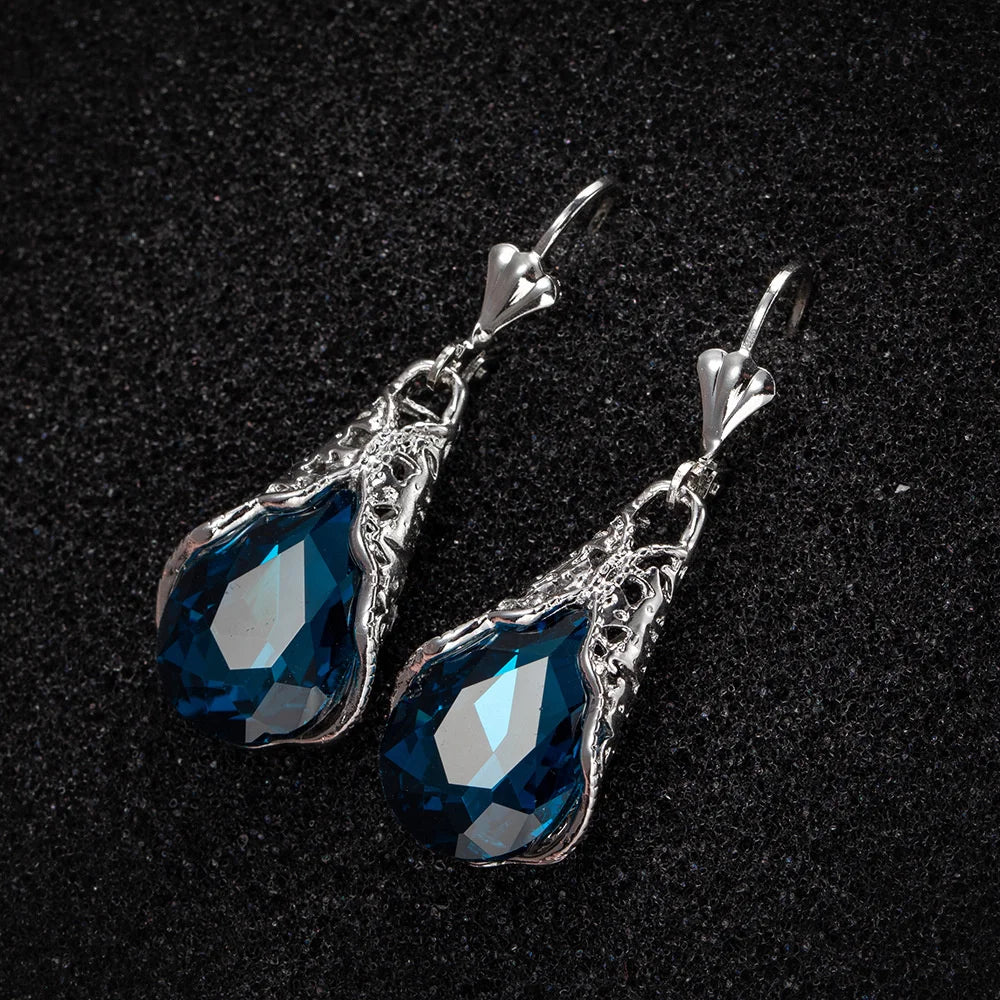 Zircon Drop Earrings 925 Sterling Silver Vintage Water Drop Wedding Female Gift