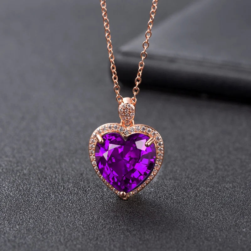 Joiashome 925 Silver Pendant Necklace with Amethyst Gemstones