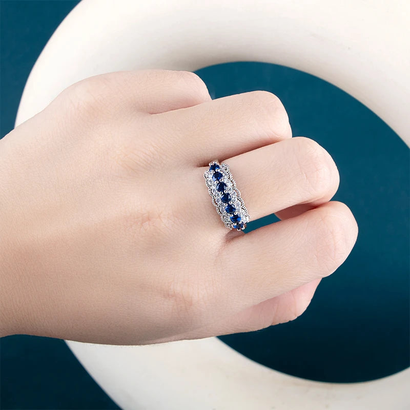 925 Silver Engagement Ring with Round Gemstone Size 6-10