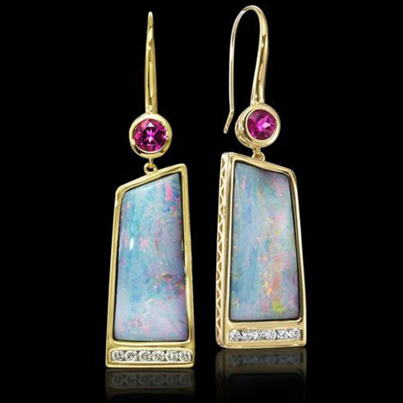 Irregular Opal Earrings 925 Silver Gemstone Drop Earrings