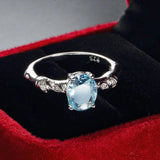 Oval Zircon Rings 925 Sterling Silver Sky Gemstone Anniversary Wedding