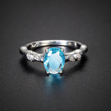 Oval Zircon Rings 925 Sterling Silver Sky Gemstone Anniversary Wedding