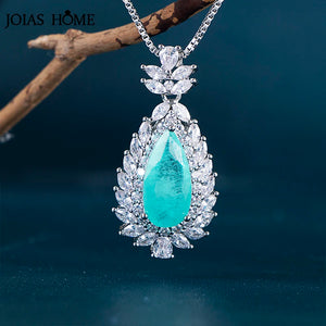 JoiasHome Paraiba Pendant Necklace Water Drop Shape Wedding Fine Jewelry