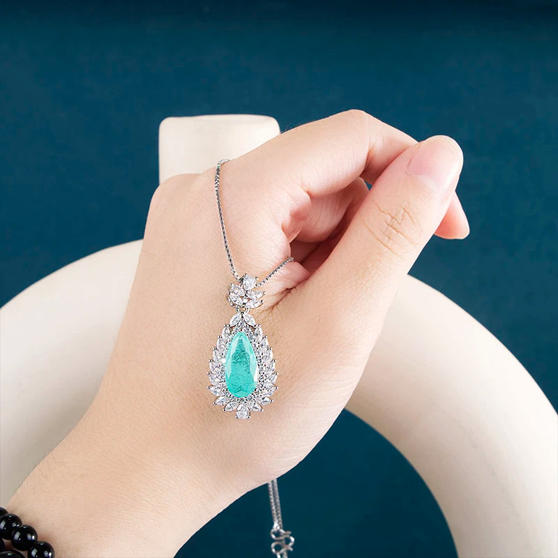 JoiasHome Paraiba Pendant Necklace Water Drop Shape Wedding Fine Jewelry